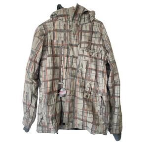 NWT 686 Gray and Orange Plaid Hooded Ski Jacket • Size M